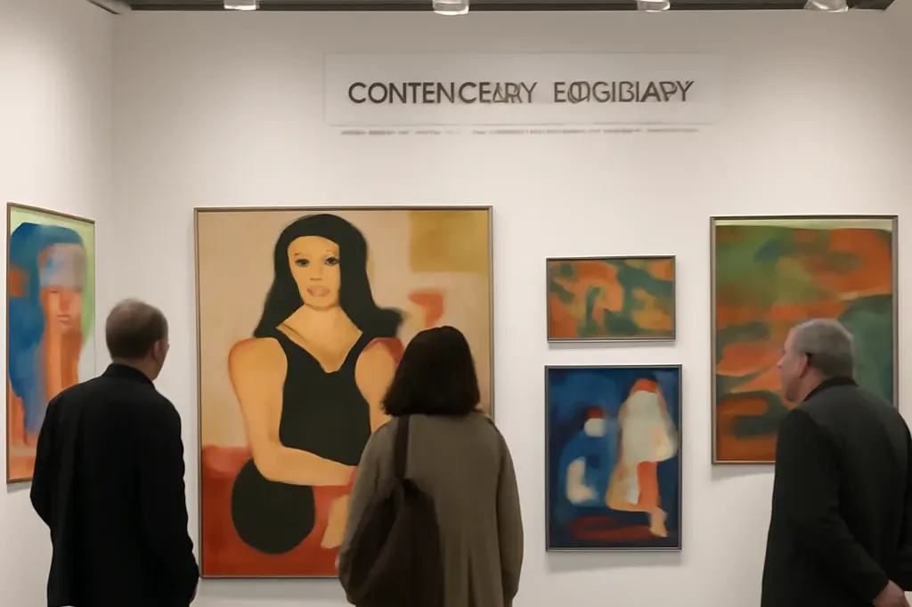 Foire d'art contemporain, stand avec œuvres russes, lumière galerie