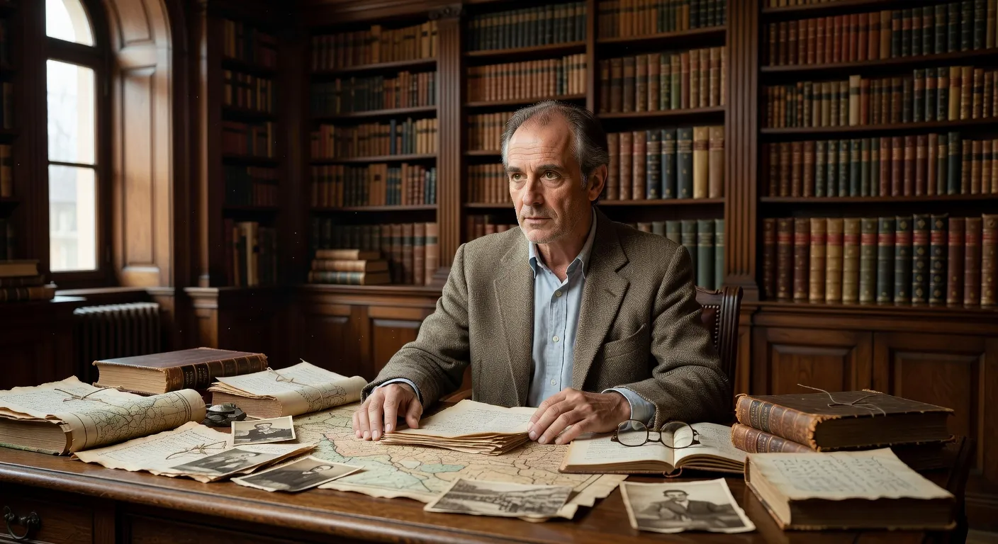 Viktor Lébedev, historien, dans son bureau de Bordeaux entouré d'archives