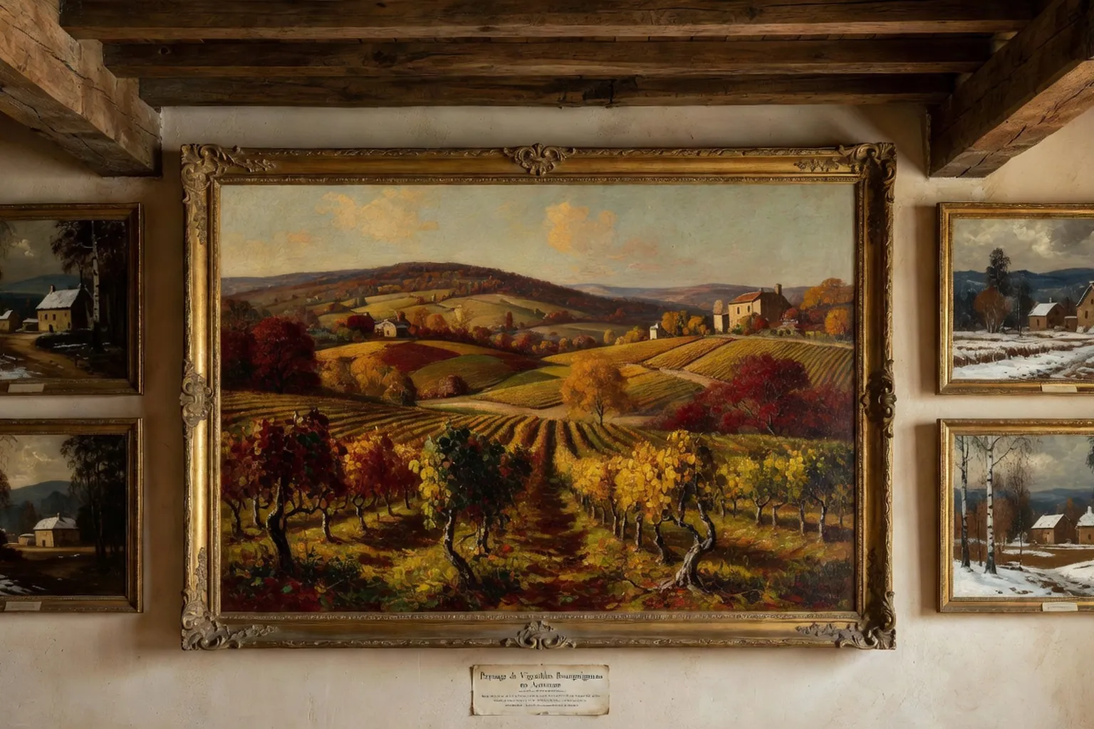 Paysage de vignobles bourguignons peint à la manière impressionniste