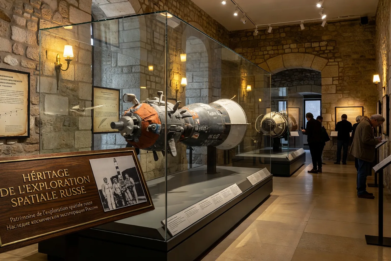 Maquette de la fusée Vostok dans une salle d'exposition régionale