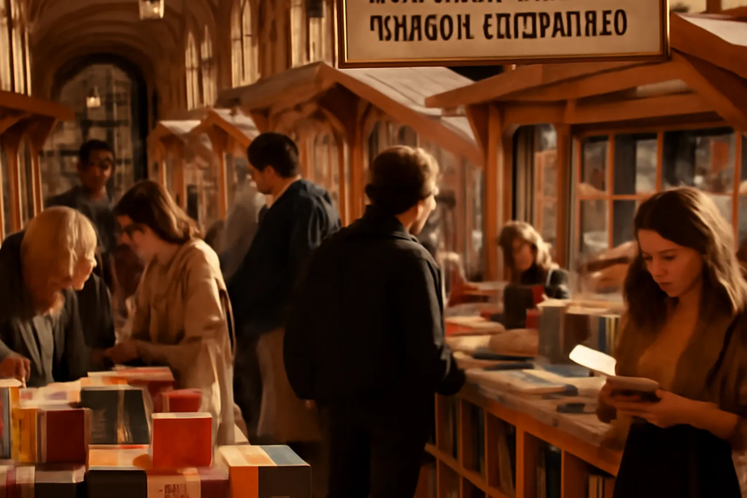 Pile de livres russes sur une table de festival littéraire