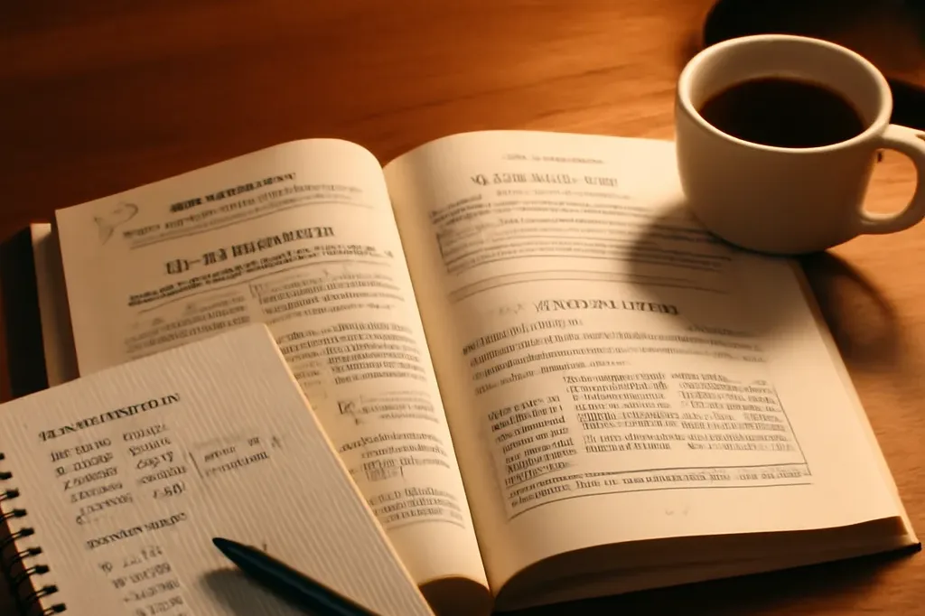 Manuel de russe ouvert sur une table avec cahier de notes, stylos, apprentissage du russe adultes