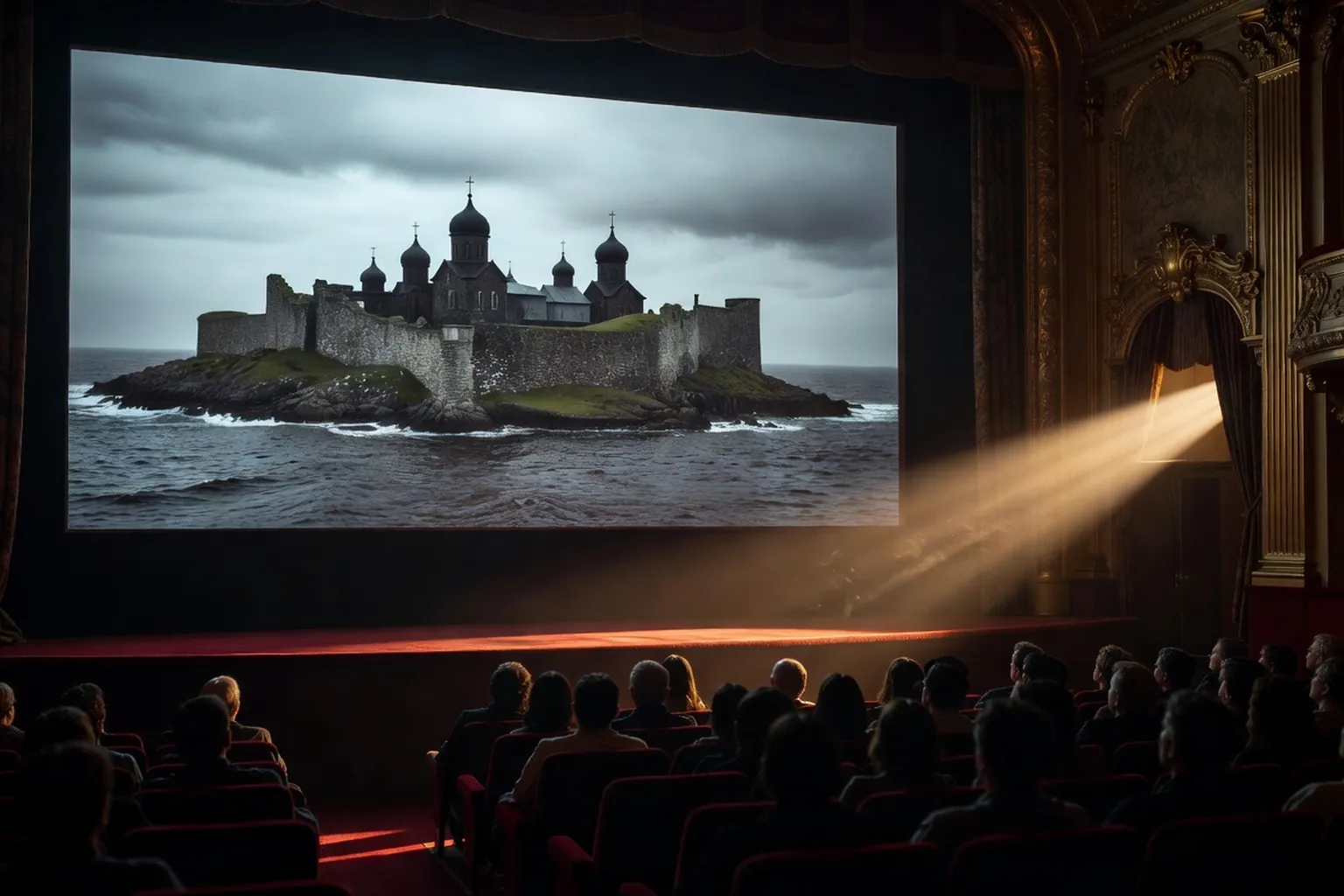 Monastère orthodoxe en bord de mer Blanche, brume du nord russe