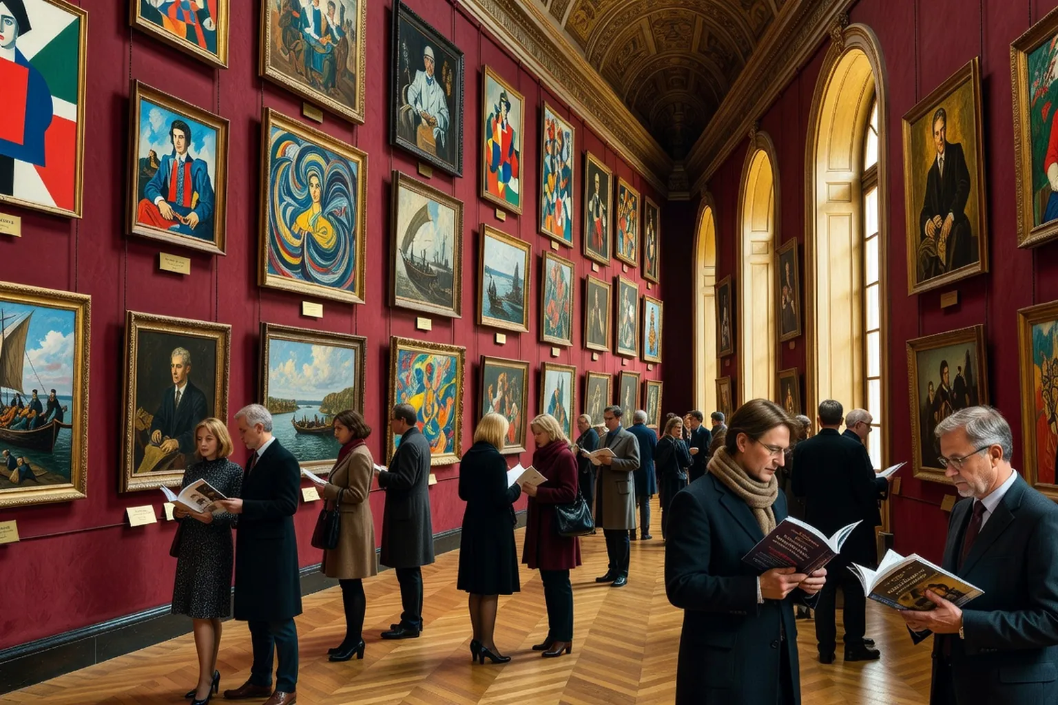 Зал с большими полотнами русского авангарда в парижском музее