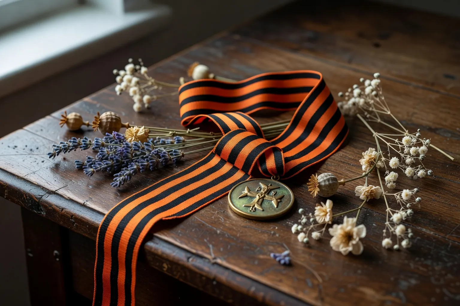 Ruban de Saint-Georges orange et noir sur une médaille russe