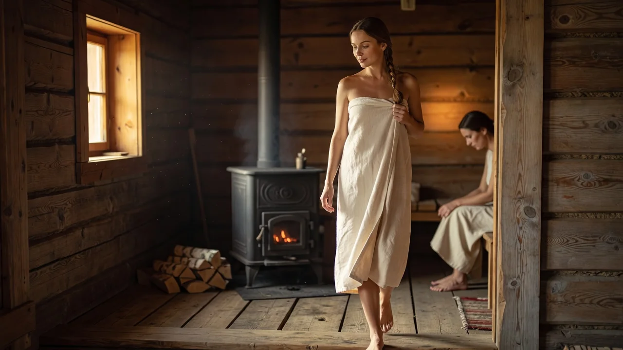 Rituel de Parenie avec veniks de bouleau dans une banya russe