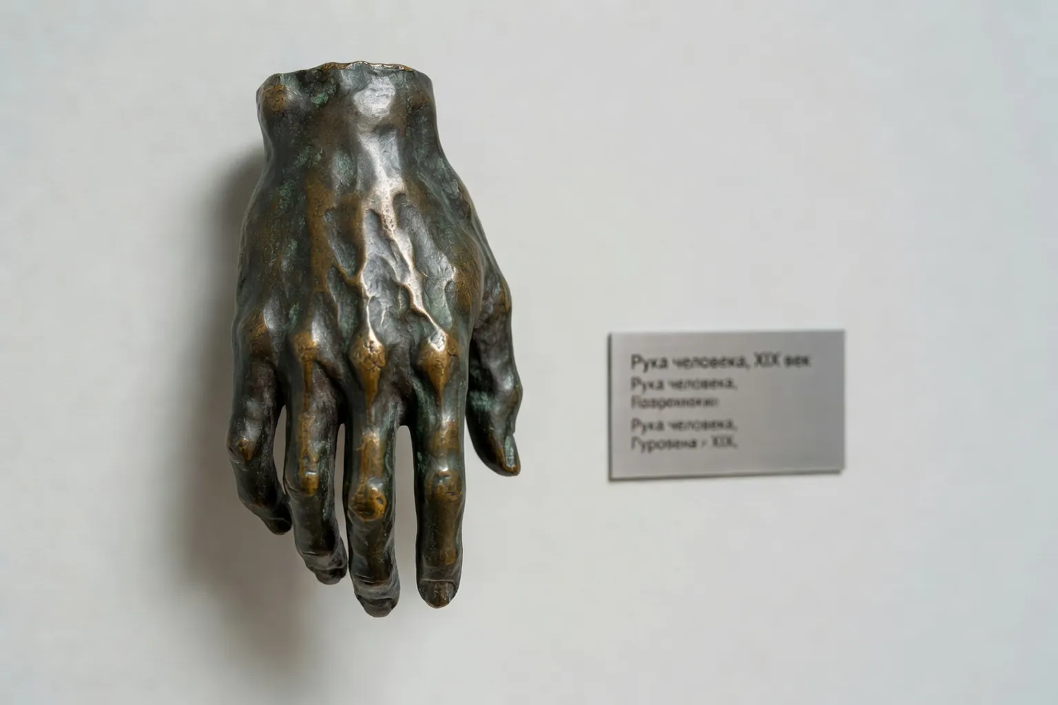 Sculpture en bois patiné dans une salle d'exposition parisienne