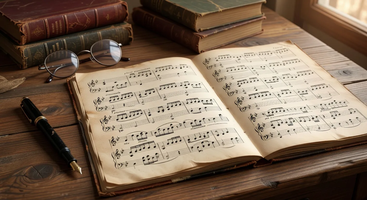 Partition de musique classique russe, portées et notes, ambiance éditoriale, hommage aux compositeurs