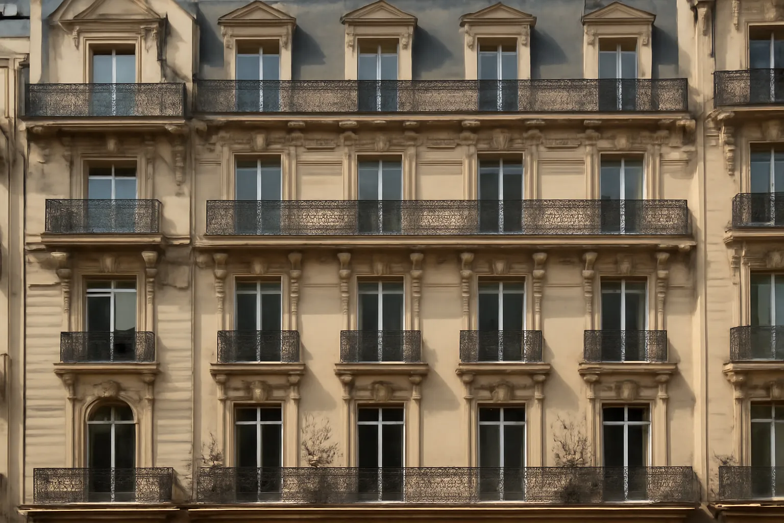 Façade d'un bâtiment de style architectural distinctif conçu par un architecte émigré, rue parisienne