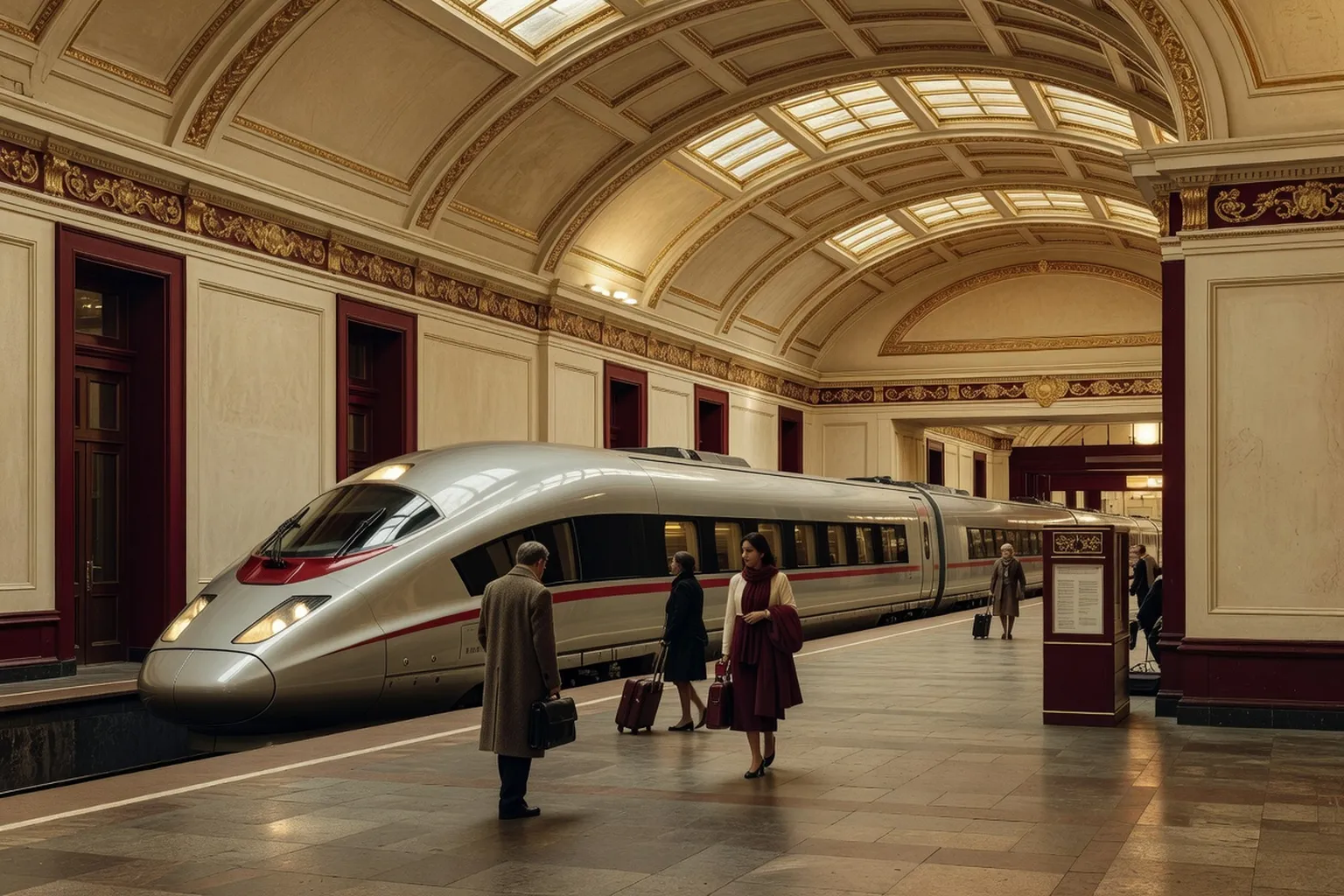 Train Sapsan en gare de Moscou, voyageurs sur le quai