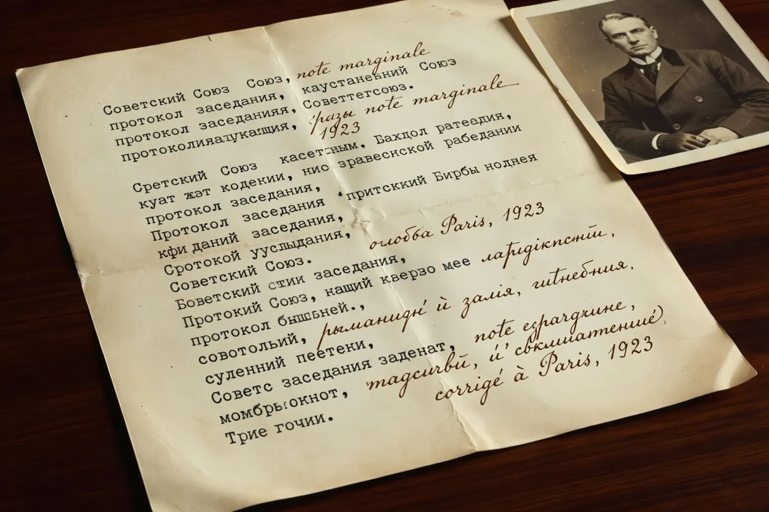 Document d'archive de l'émigration russe en France, papiers jaunis et notes manuscrites