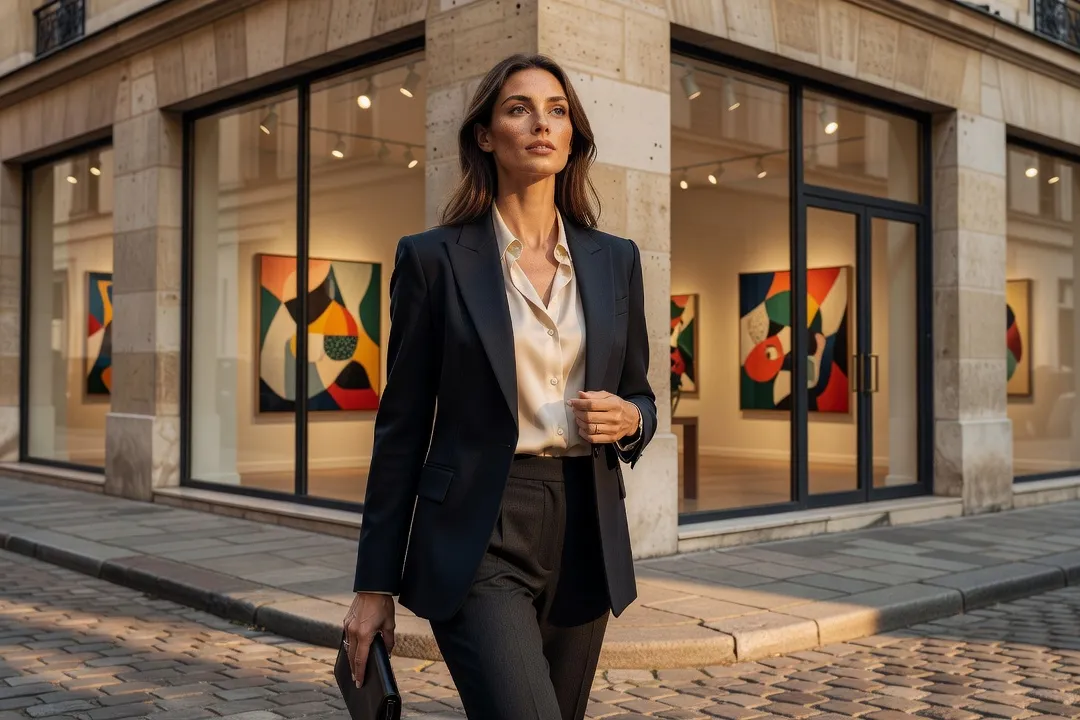 Facade d'une petite galerie d'art dans le quartier du Marais a Paris avec vitrine eclairee