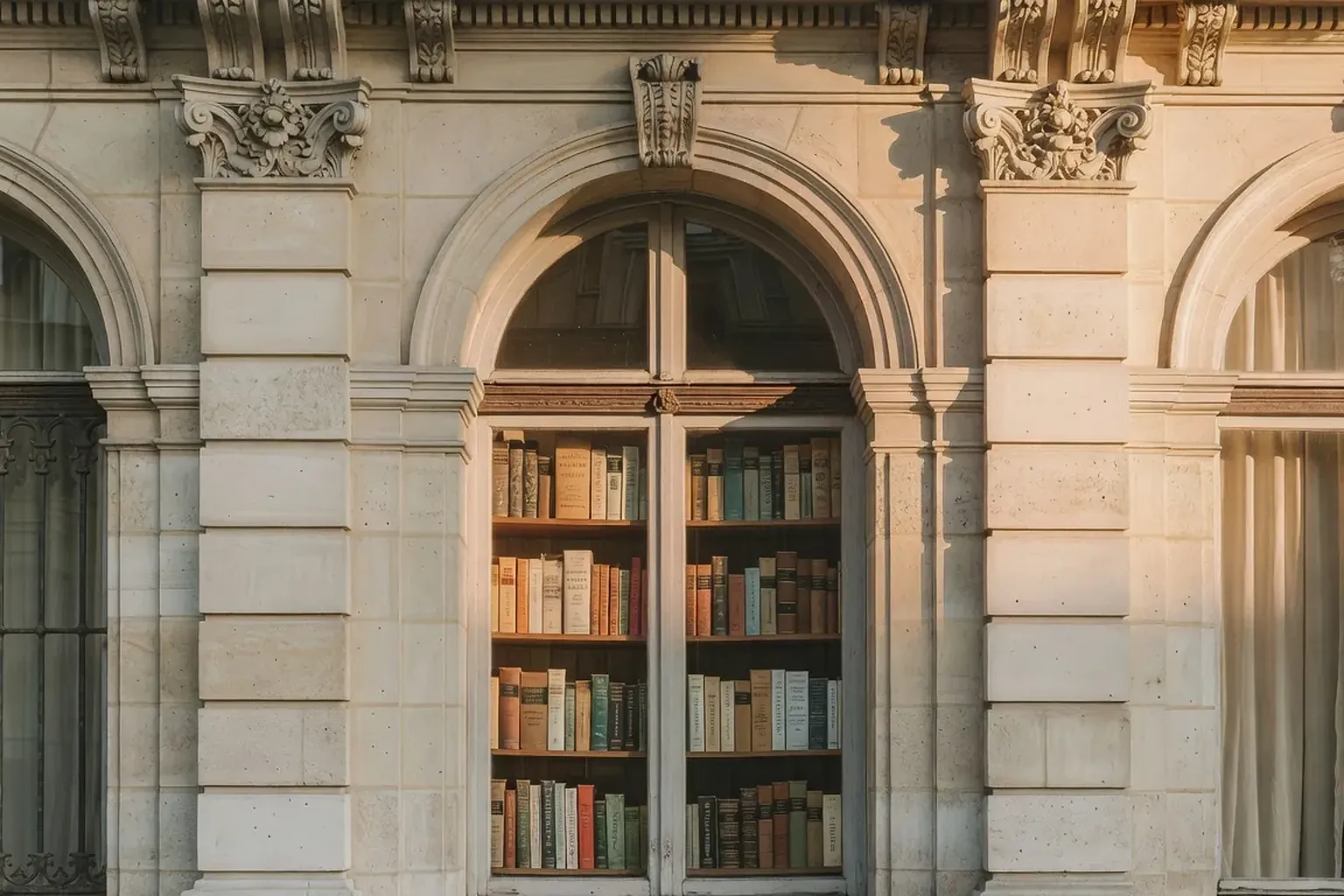 Façade de la Bibliothèque Tourgueniev rue de Valence à Paris, ambiance patinée