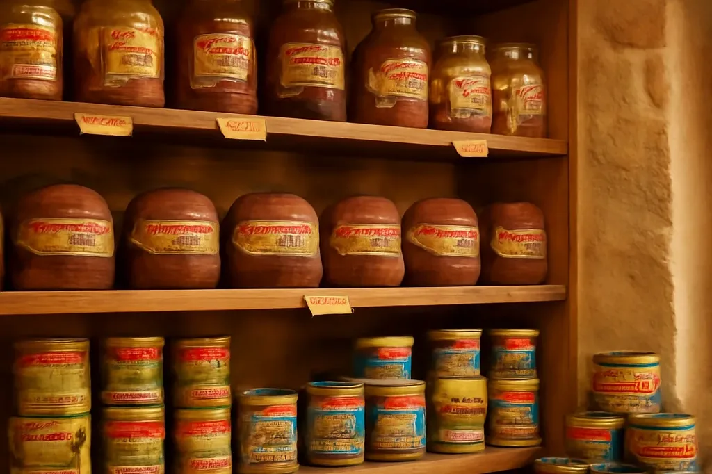 Étalage d'une épicerie russe à Paris avec produits authentiques