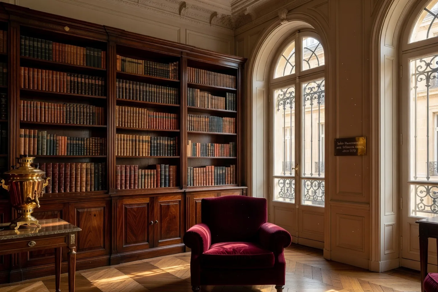 Книги с кириллическим шрифтом на полках библиотеки в Париже