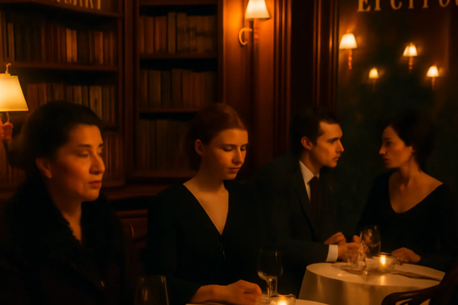 Парижское кафе с русскоязычными посетителями, патинированная атмосфера