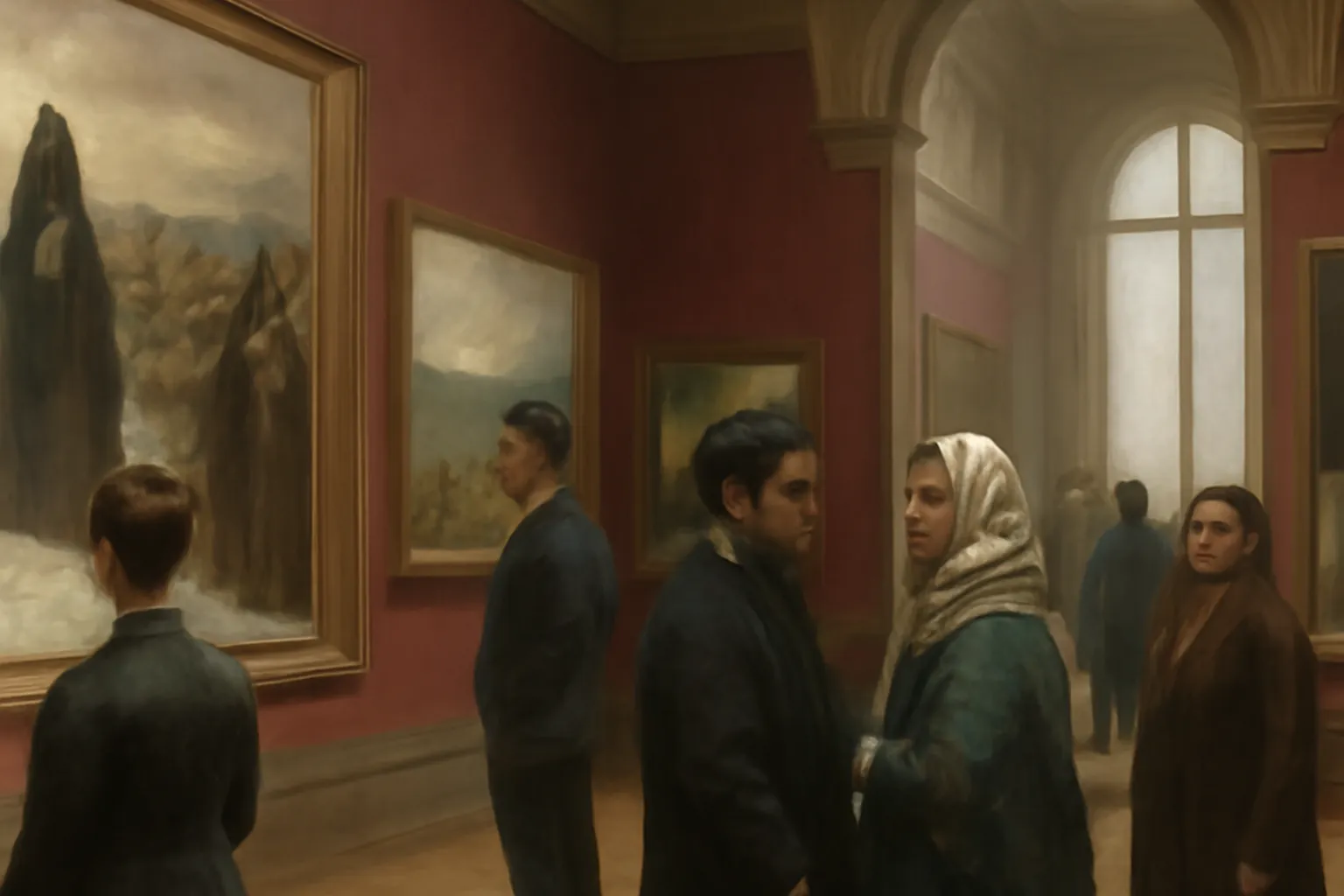 Зал с картинами русского авангарда в парижском музее, музейное освещение