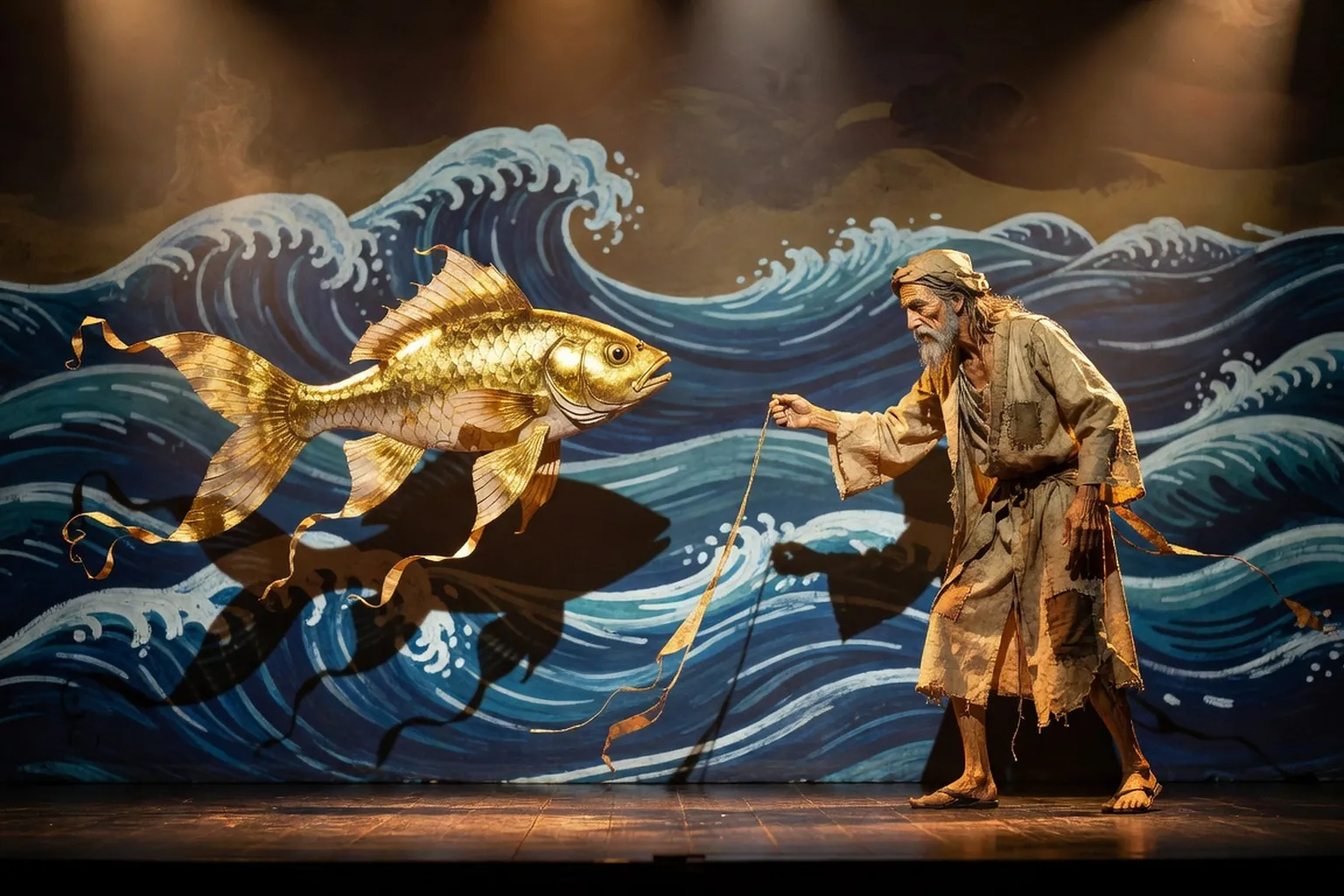 Théâtre d'ombres inspiré d'un conte russe, lumière chaleureuse